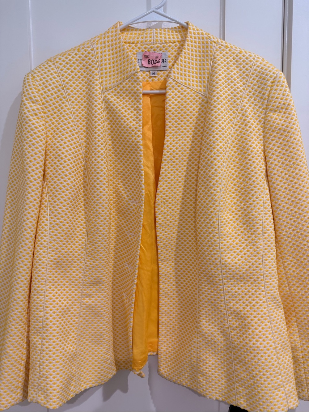 Vintage Lily & Taylor Made USA New York Paris Textured Yellow Dot Blazer 16